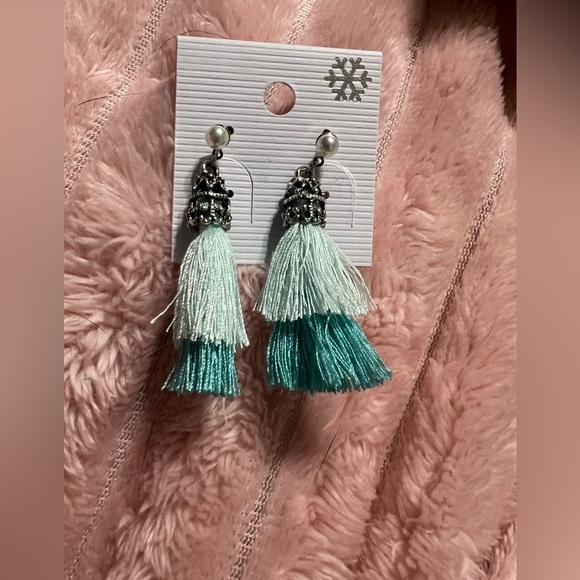Elegant Mint and Teal Tassel Earrings - Picture 2 of 4
